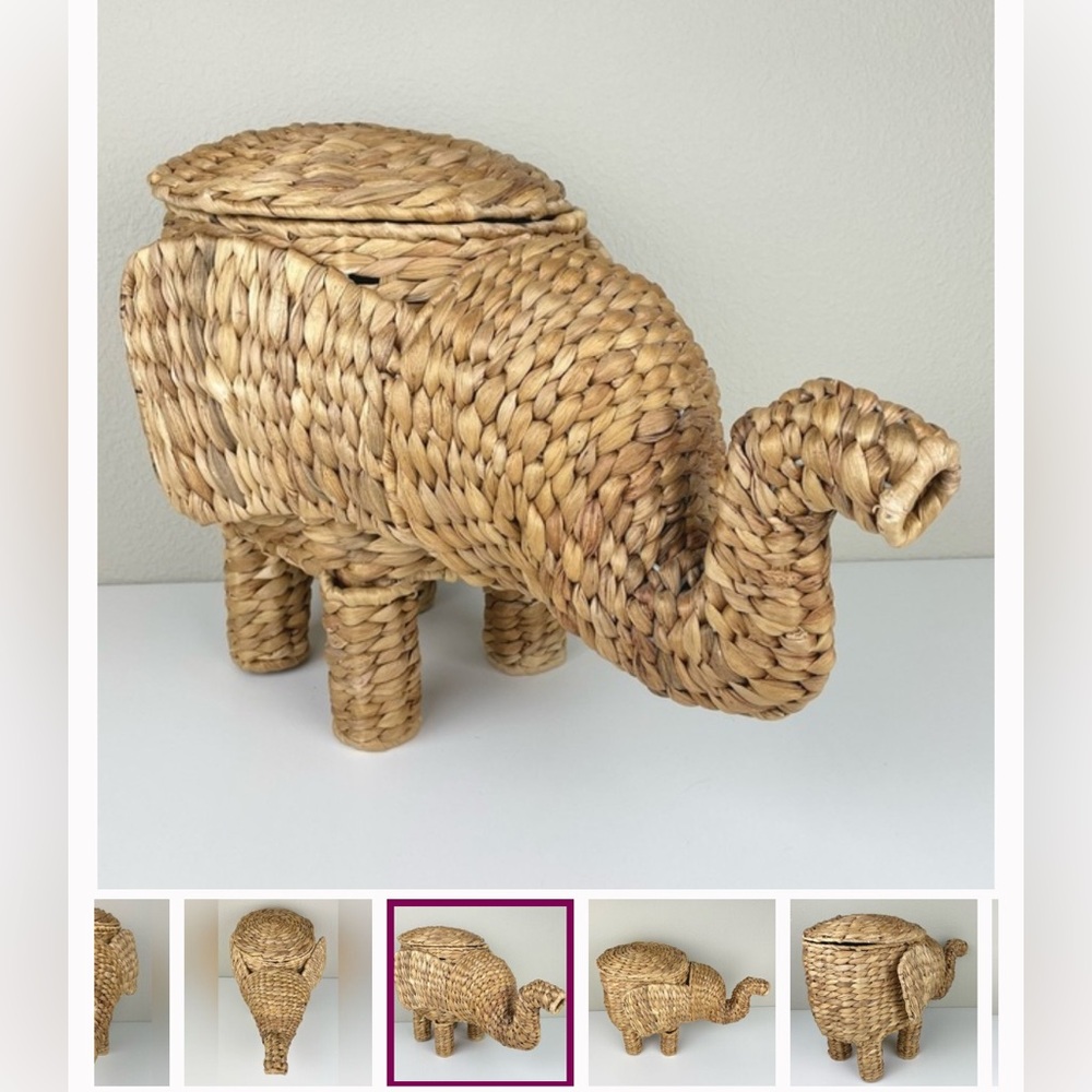 Elephant Basket Rattan Wicker Water Hyacinth 12"x 18" Planter Storage w lid